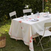 Anthozoa - Red Coral Embroidered Cotton Tablecloth