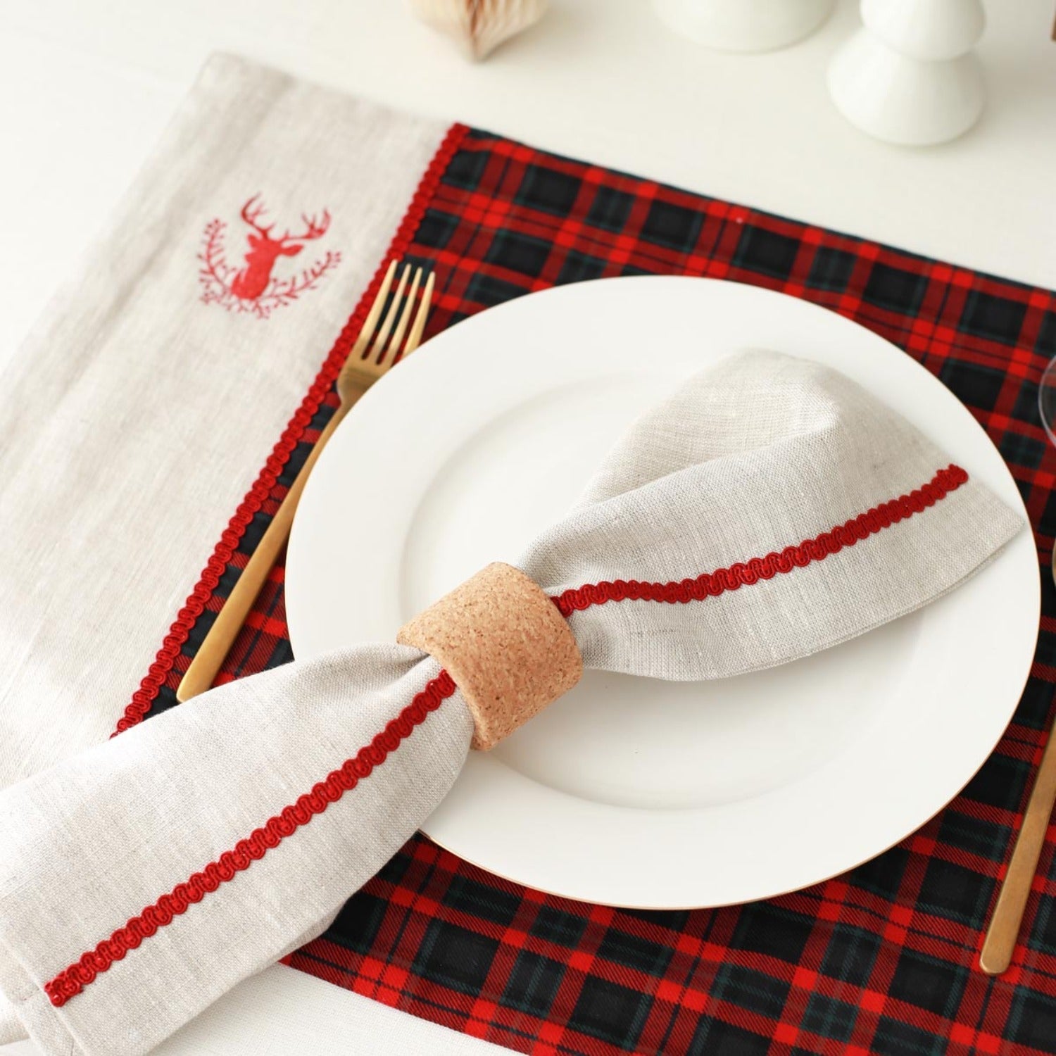 Red Striped Linen Napkins (Set of 2)