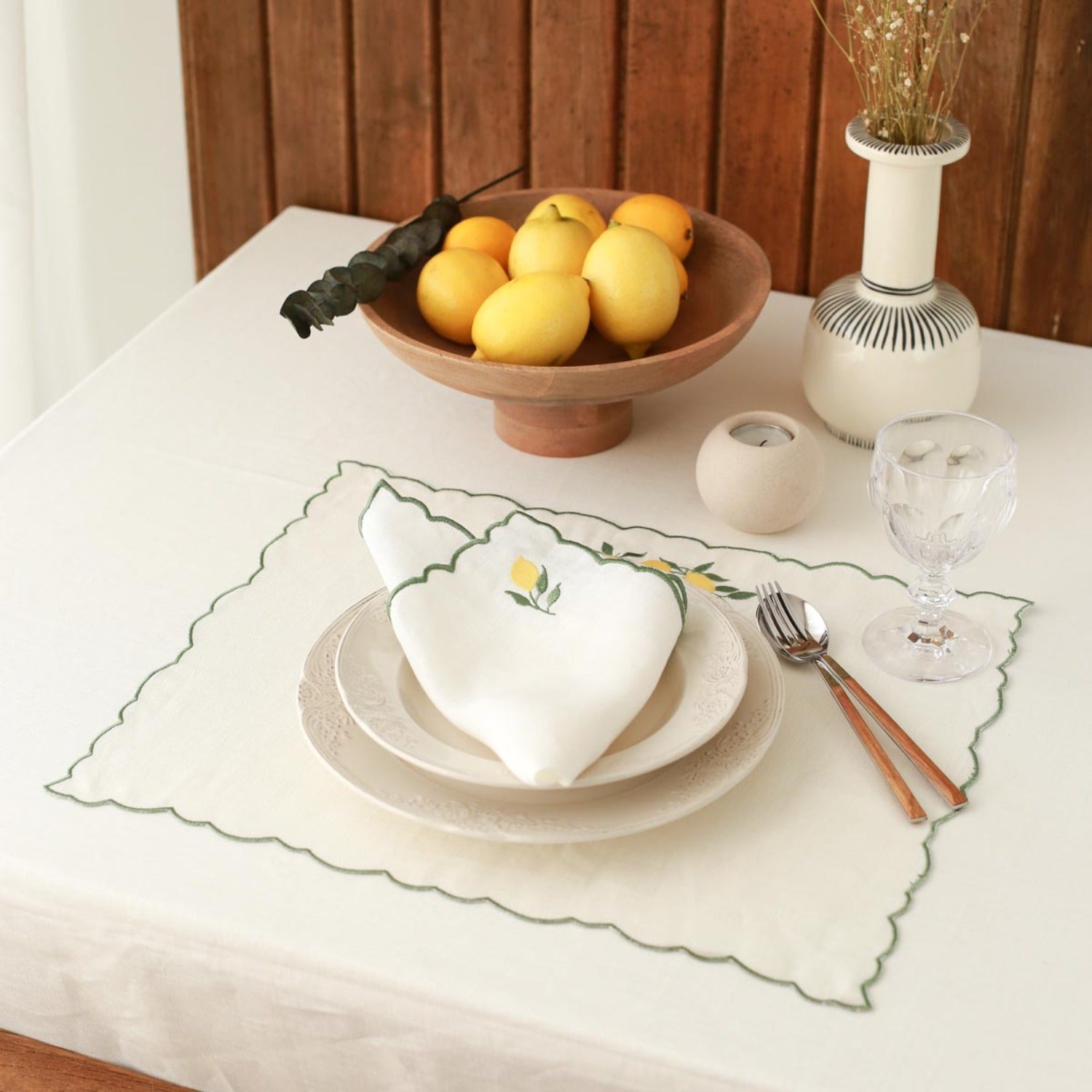 Lemon Embroidery Linen Placemats (Set of 2)
