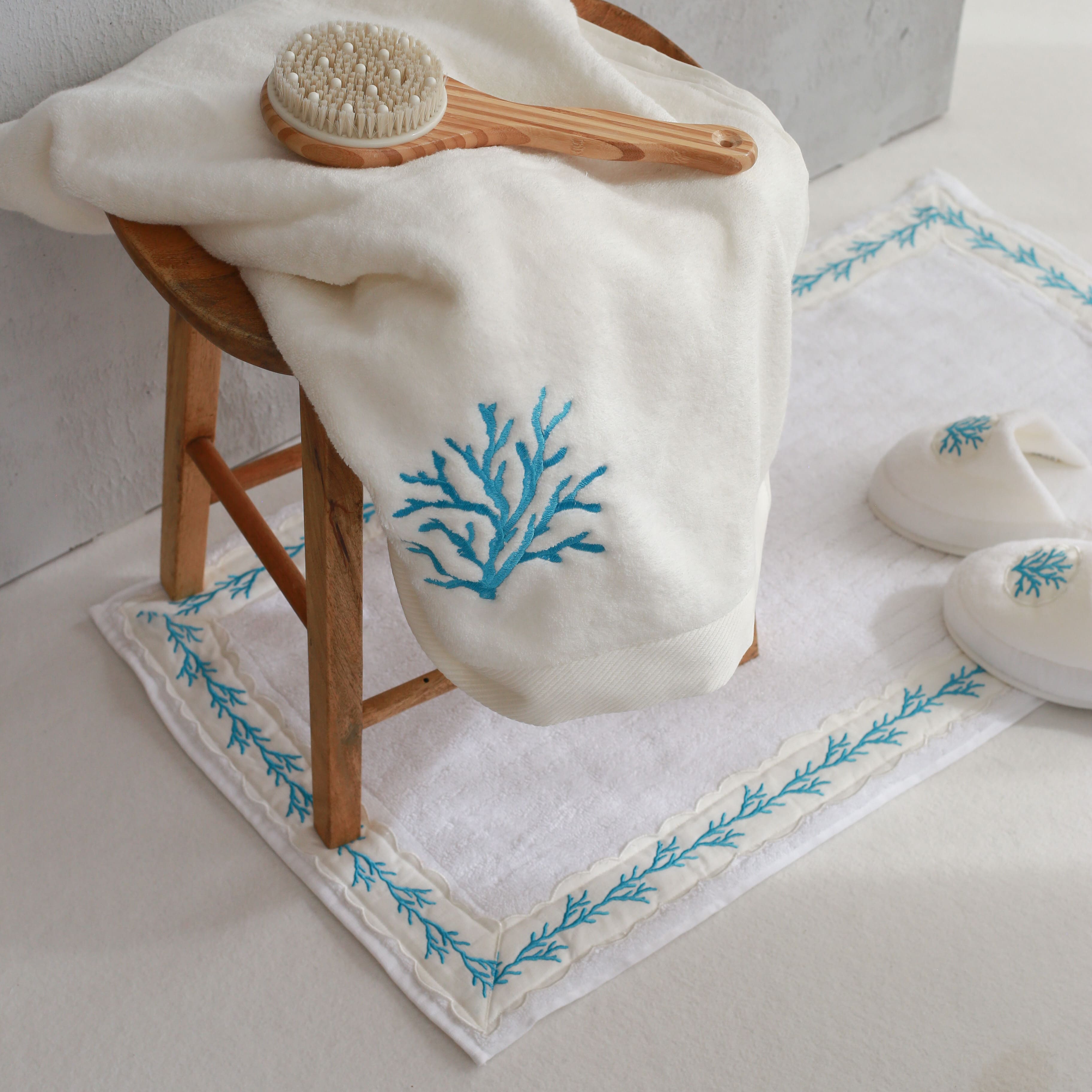 Turquoise Coral Cotton Bath Mat