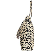 Ivory Leopard Print Drawcord Leather Hobo Shoulder Bag