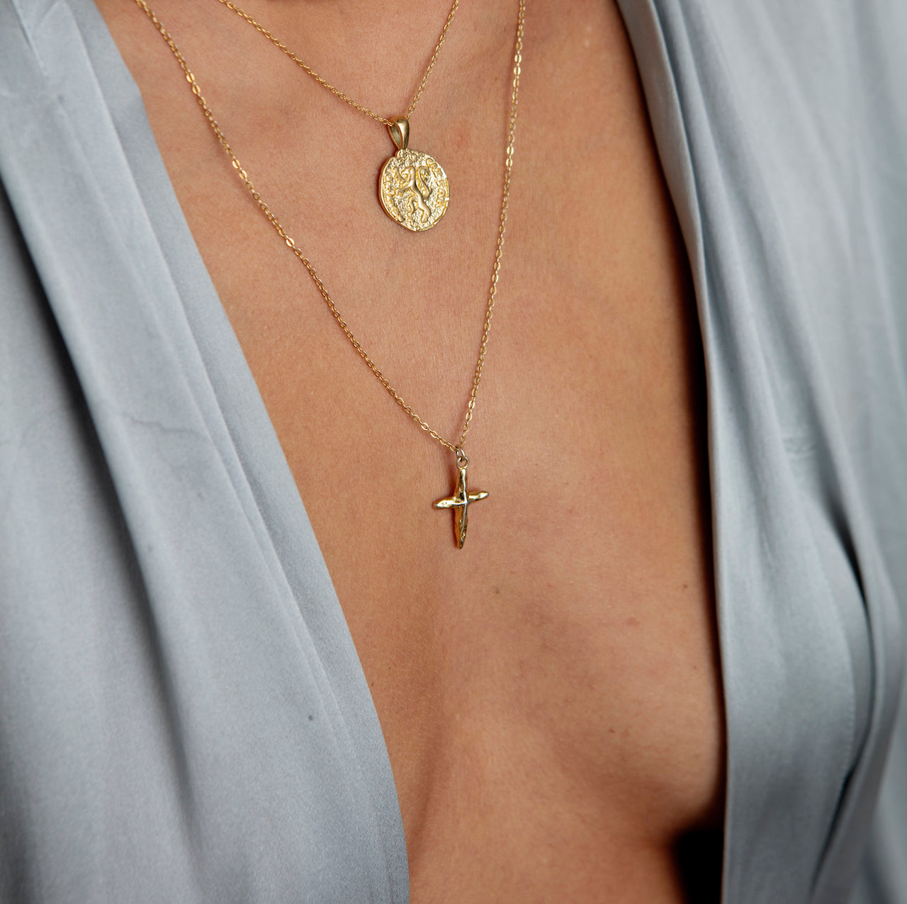 Sacred Hammered Cross Necklace - Gold