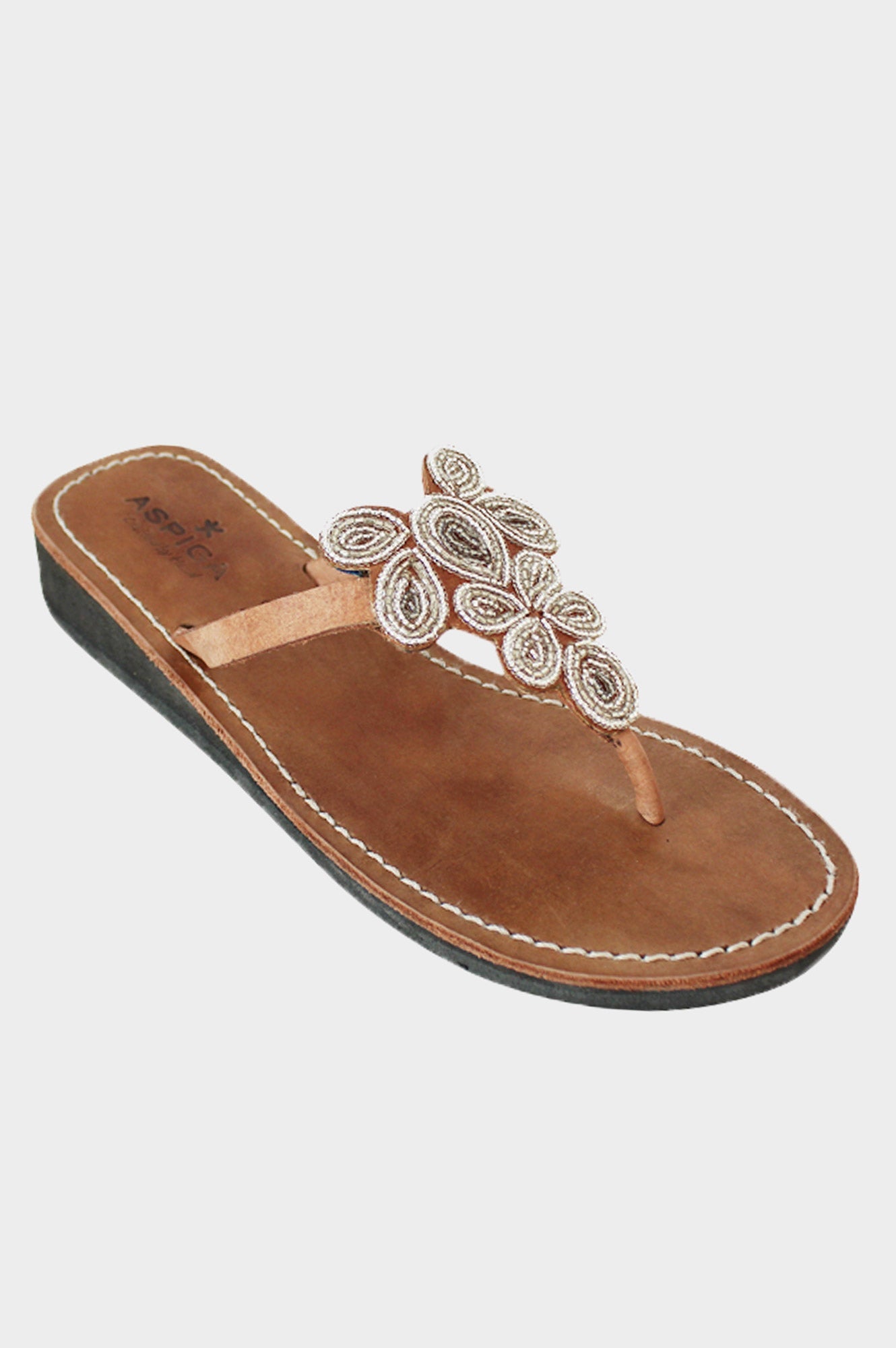 Mia Full Beaded Heel Leather Sandals | Silver
