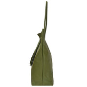 Olive Green Drawcord Leather Hobo Shoulder Bag