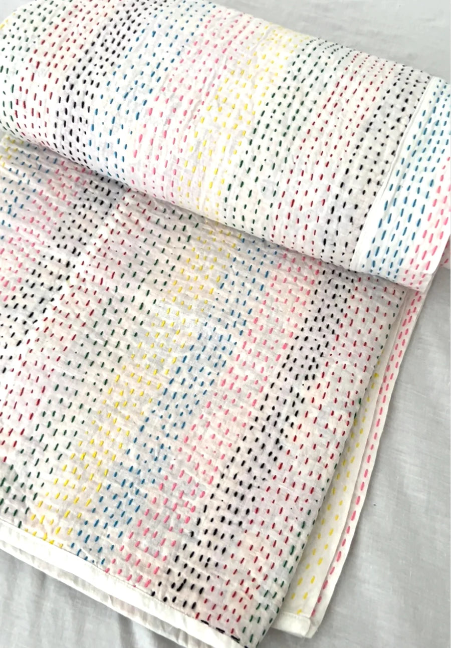 Ananya Rainbow with Sari in the Middle   |   Kantha Quilt