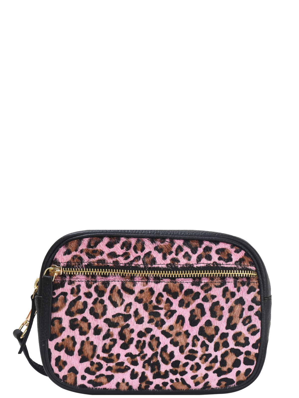 Pink Leopard Print Convertible Leather Cross Body Camera Bag