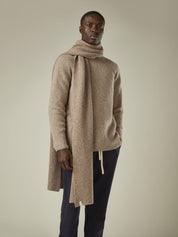 Recycled cashmere ribbed long scarf (Camel Twist)