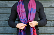 Blue Stripe and Checker Bamboo Scarf