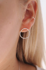 Silver Hammered Circle Stud Earrings