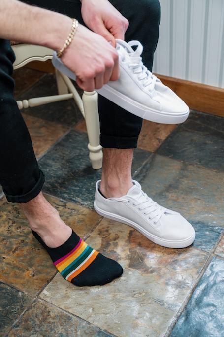 Black Bold Striped No Show Bamboo Socks