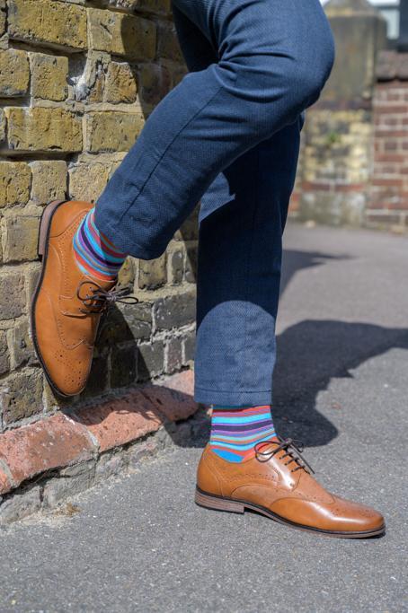Blue and Red Narrow Striped Bamboo Socks