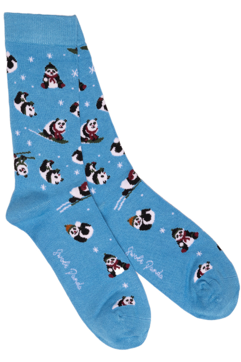 Blue Skiing Panda Bamboo Socks