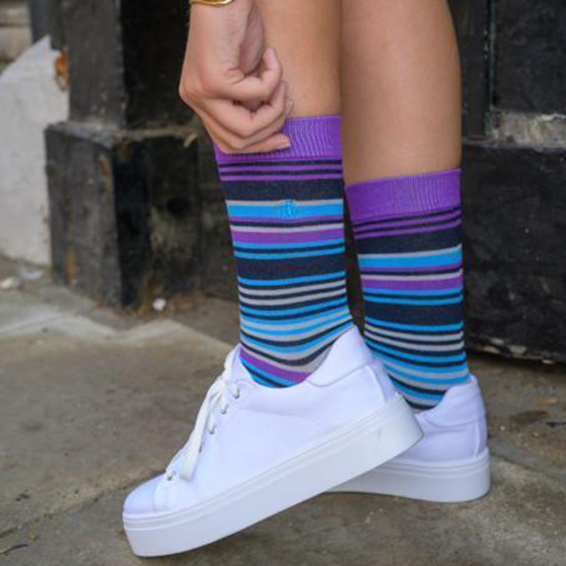 Purple and Blue Striped Bamboo Socks (Hers)