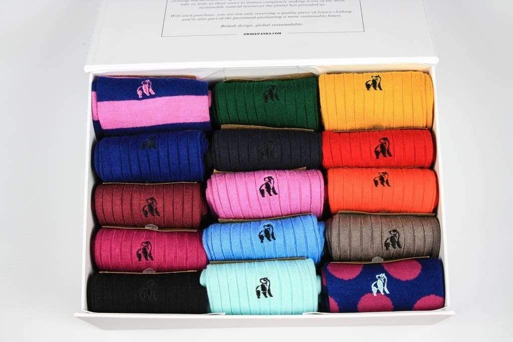 Swole Panda Socks Mainly plain Ultimate Style Sock Box - 15 Pairs of Bamboo Socks