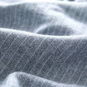 Brushed Cotton Collarless Shirt - Blue Herringbone