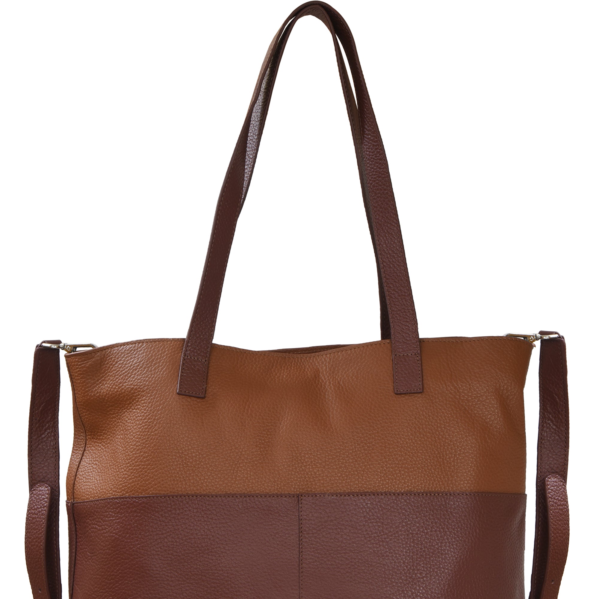 Chocolate And Camel Two Tone Leather Tote