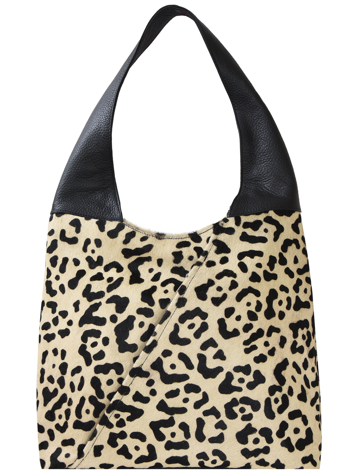 Ivory Leopard Print Leather Shoulder Hobo Bag