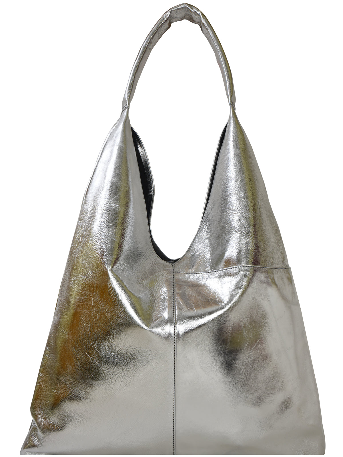 Silver Metallic Boho Pocket Leather Bag